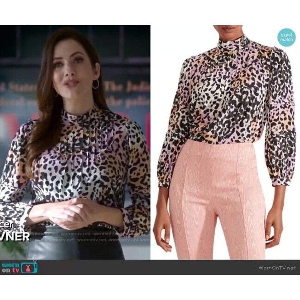 Veronica Beard Lety Top Lilac Multi Leopard Print Pastel Pleated Blouse SZ 10